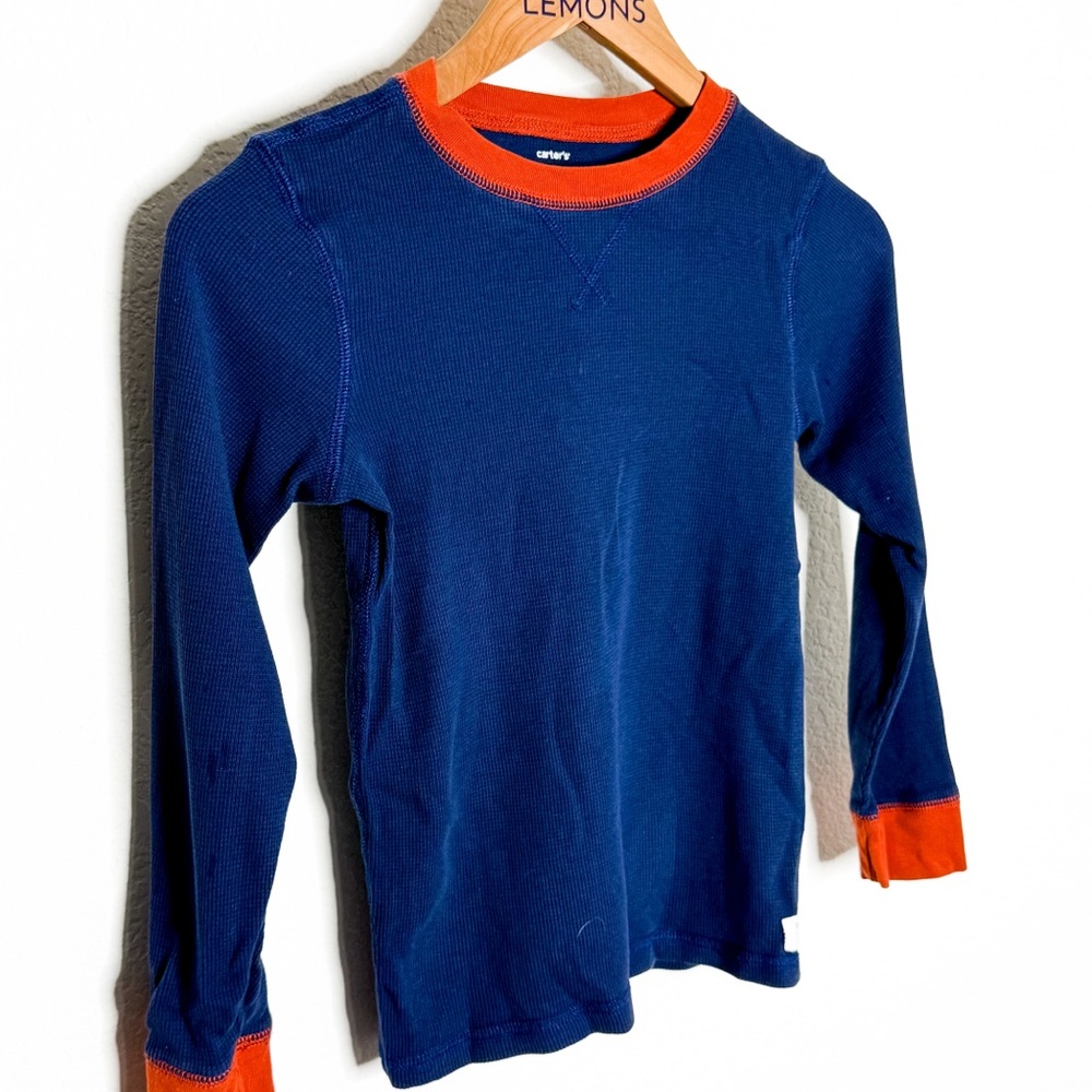 Boys Carter’s Long Sleeve Thermal Shirt Size 8 Blue Orange Trim